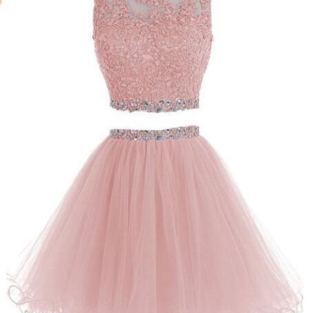 Lace Appliqués And Jewel Embellished Short Two-piece Tulle Homecoming ...